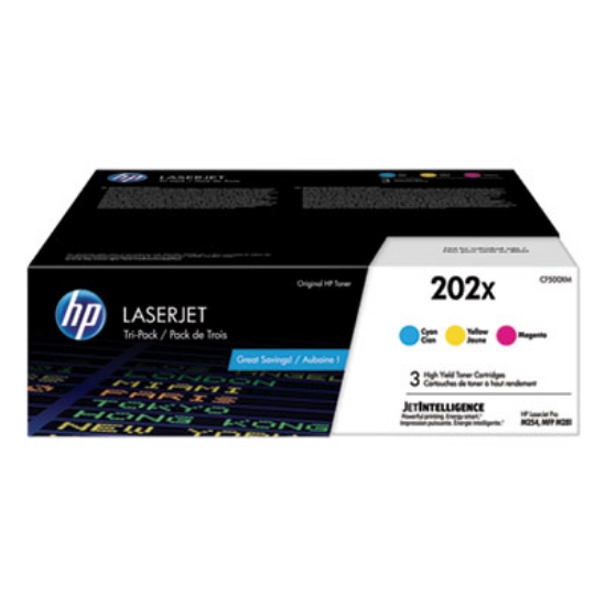 Picture of HP 202X, (CF500X-M) 3-Pack High-Yield Cyan/Magenta/Yellow Original LaserJet Toner Cartridges