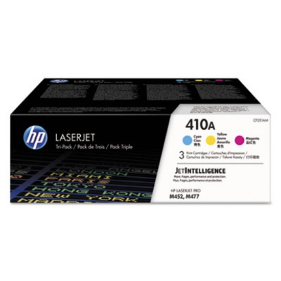 Picture of HP 410A, (CF251A-M) 3-Pack Cyan/Magenta/Yellow Original LaserJet Toner Cartridges