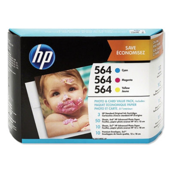 Picture of HP 564, (J2X80AN) 3-Pack Cyan/Magenta/Yellow Original Ink/Paper Combo